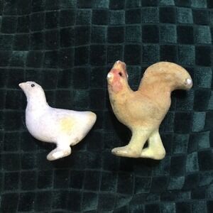 Vintage Flocked Fuzzy Yellow Rooster Hen Chicken 2-21/4 inch Tall